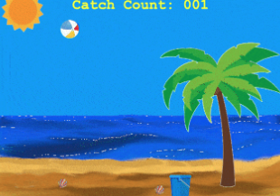 Beach game for catching beach balls in a pail
